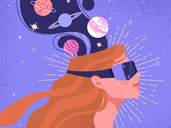 Illustration of woman wearing virtual reality goggles